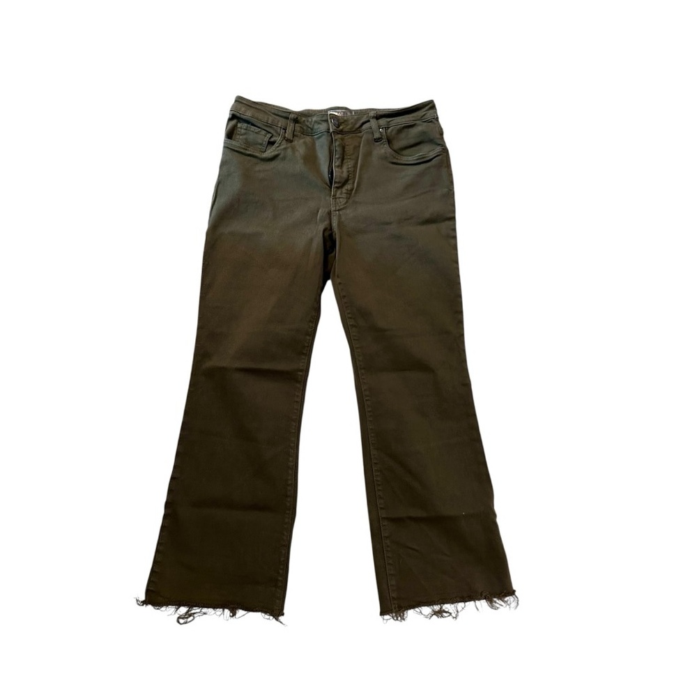 Kut from the Kloth Kelsey Olive Green 🫒 Wide Leg cropped Jeans. Raw hem.